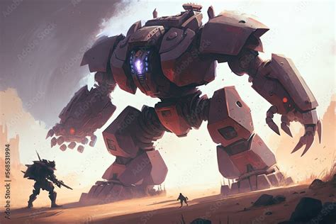 A giant robot fighting against a giant monster, digital art style ...