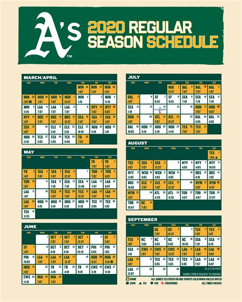 Oakland Athletics Schedule Printable - Printable Templates