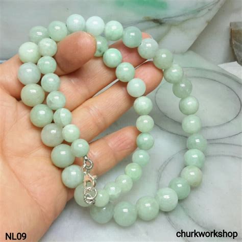 Light green jade beads necklace – Churk Work Shop