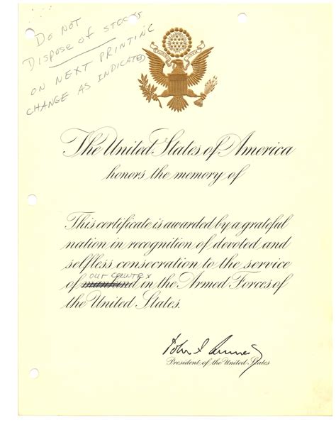 Object 73: Presidential Memorial Certificate - VA History