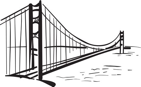 Golden Gate Bridge Drawing Silhouette - Hand drawn silhouette Bridge ...