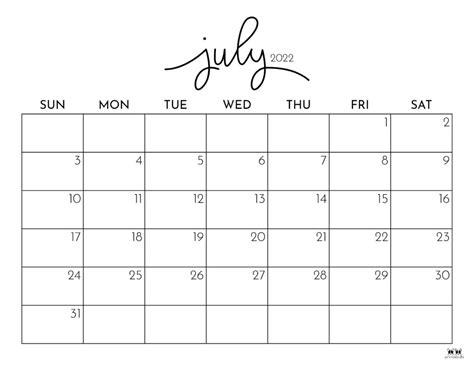 Monthly Calendar July 2022 Printable - Printable Form, Templates and Letter