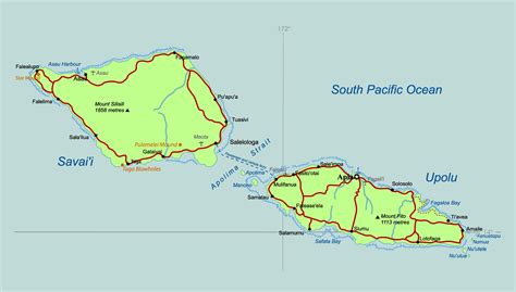 Large detailed map of Samoa with roads, cities, airports and ports ...