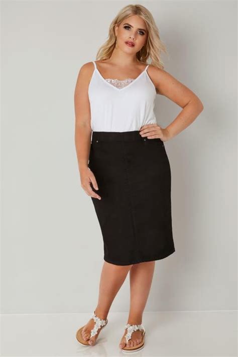 Black Denim Pencil Skirt, Plus size 16 to 36