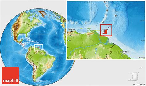 Physical Location Map of Trinidad and Tobago, highlighted continent