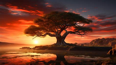 Acacia Tree in African at Sunset Stock Image - Image of beauty ...