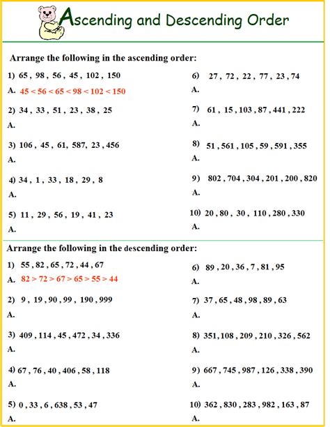 Ascending And Descending Order Worksheets For Grade 3