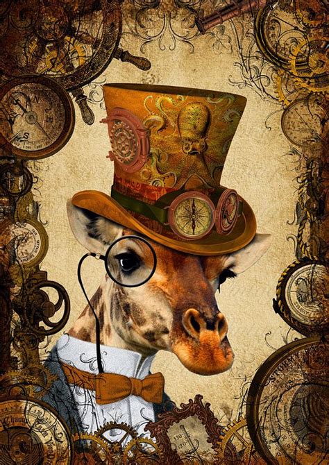 Steampunk Giraffe Art Print Wall Art Poster Nautical Art - Etsy ...