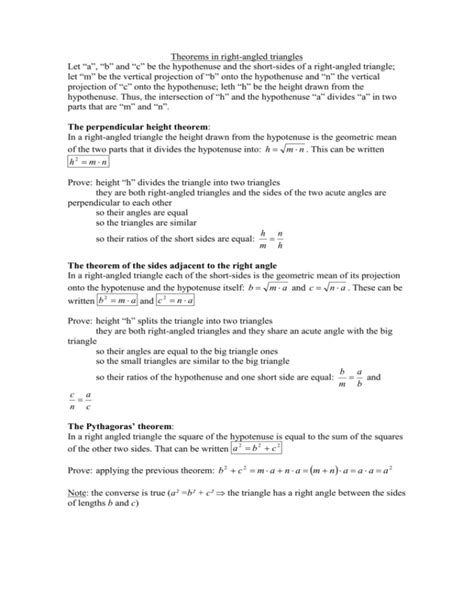 Theorems in right-angled triangles