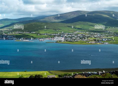 View across Dingle Bay to Dingle Town from Ballymacadoyle Hill on the ...