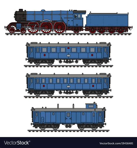 Vintage blue passenger steam train Royalty Free Vector Image