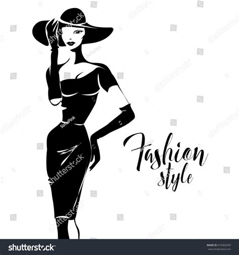 Black White Retro Fashion Model Silhouette Stock Vector (Royalty Free ...