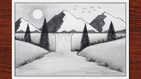 Simple Pencil Drawings Of Waterfalls