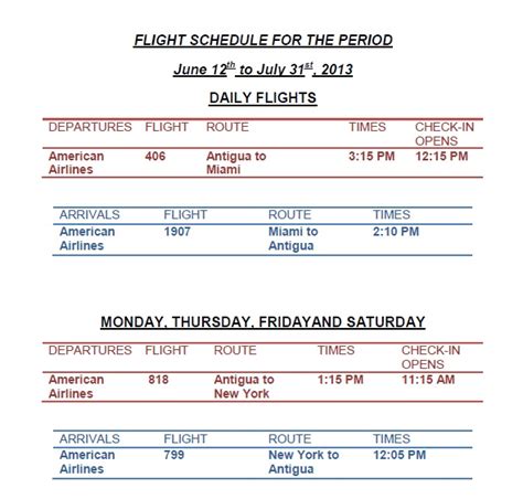 American Airlines Flight Schedule June - July