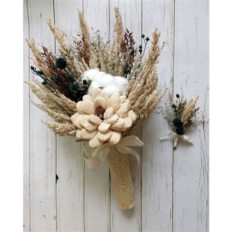 Rustic Bridal dried flower bouquet with Boutonniere Preserved flowers ...