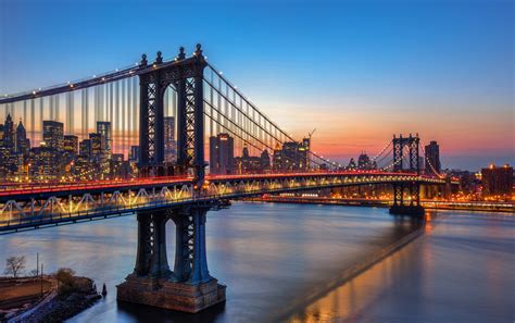 Download Sunset USA Light New York Man Made Manhattan Bridge HD Wallpaper