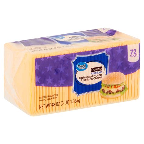 Great Value Deluxe American Pasteurized Process Cheese, 72 Count, 48 Oz ...