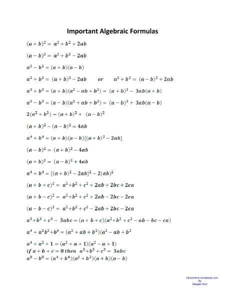 Basic Algebraic Formulas. | Book writing tips, Algebra formulas ...