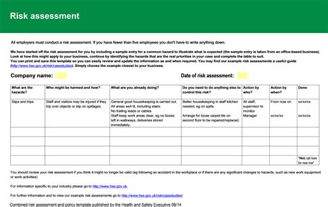 Hse Risk Assessment Templates Sampletemplatess Sampletemplatess ...