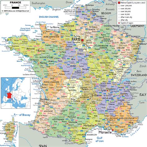 Political Map of France - Ezilon Maps