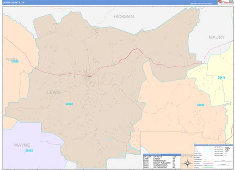 Lewis County, TN Wall Map Color Cast Style by MarketMAPS - MapSales