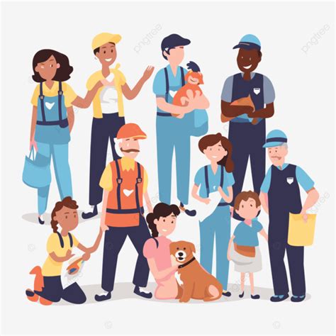 Community Service Vector, Sticker Clipart Group Of People In Uniforms ...