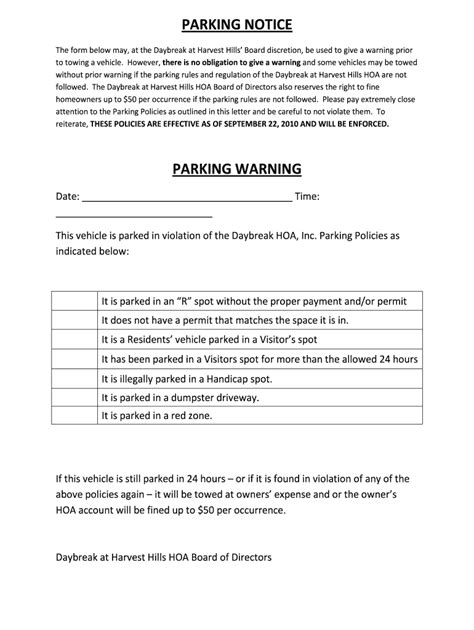 Parking warning notice printable: Fill out & sign online | DocHub