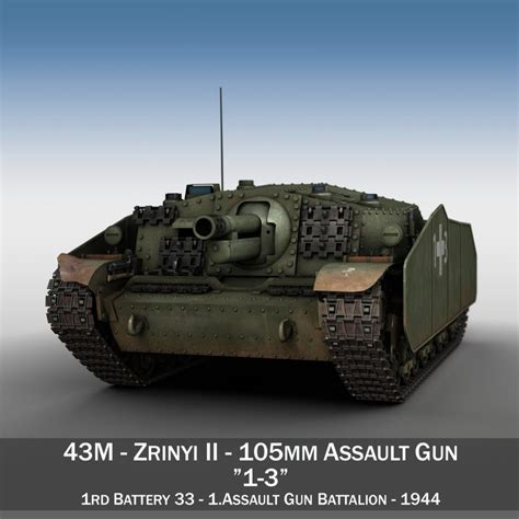 43M Zrinyi II - Hungarian Assault Gun - 1 Bat. 33 3D Model - FlatPyramid