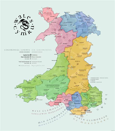 Wales Map - Wales 1st level County Road & Rail Map @1m scale in ...