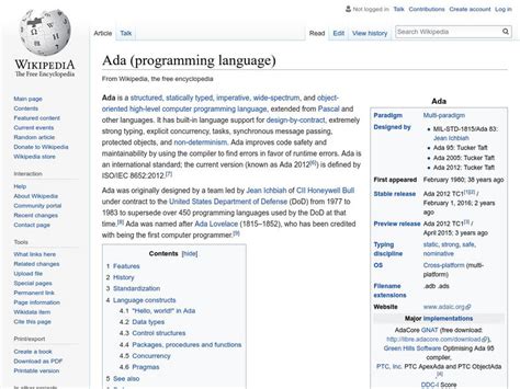 Wikipedia: Ada Programming Language Handout for 9th - 10th Grade ...