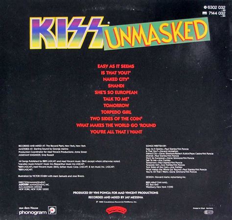 KISS Unmasked American Hard Rock Album Cover Gallery & 12" Vinyl LP ...