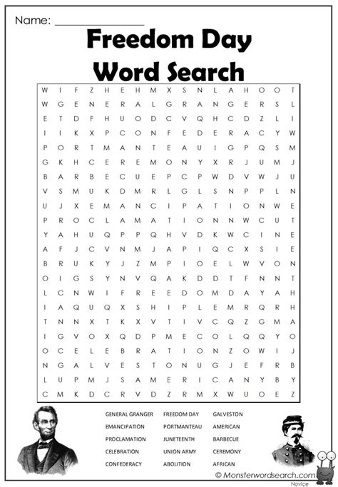 freedom day Word Search- Monster Word Search