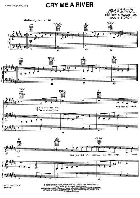 Justin Timberlake-Cry Me A River Sheet Music pdf, - Free Score Download ★