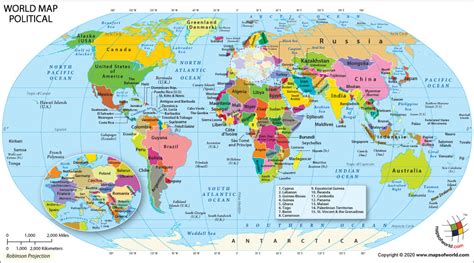 Map of the World with Countries and List