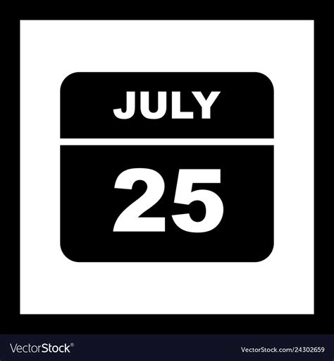 July 25th date on a single day calendar Royalty Free Vector