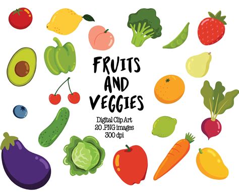 Fruits and Veggies Clipart Digital Clip Art PNG Vegetable - Etsy Finland