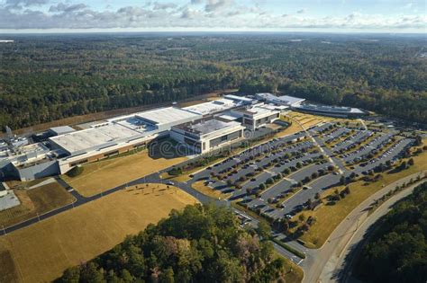 Aerial View of Many Employee Cars Parked on Parking Lot in Front of ...