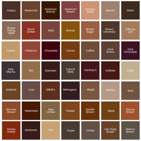 Brown Color Inspiration | Brown color palette, Brown color names, Brown ...