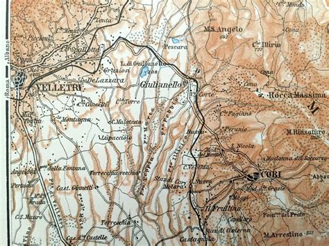 Antique 1913 Velletri, Italy Map From Baedekers Guide Atlas Cori, Norma ...