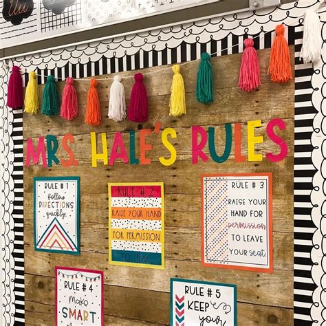 Another BOHO bulletin board complete! Classroom rules poster - @sandys ...