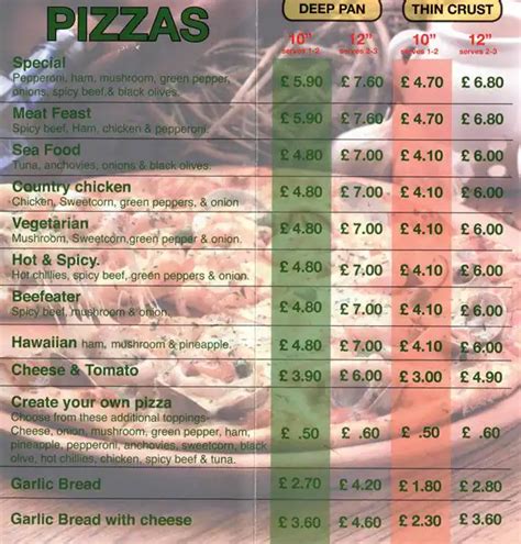 Menu at Pizza Lane pizzeria, Manchester