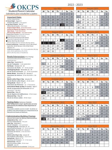 OKCPS Schools Calendar 2022-2023 - Oklahoma City Public Schools ...