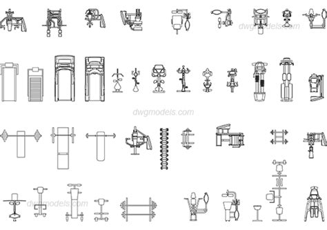 Gym equipment 3 DWG, free CAD Blocks download