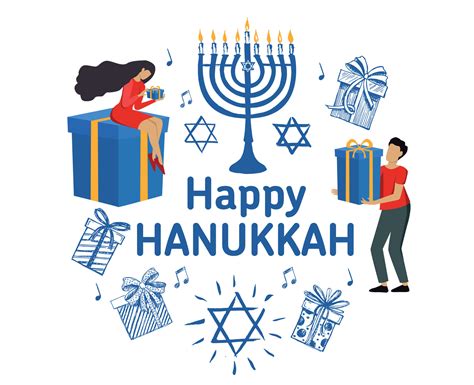 Happy Hanukkah, people with presents. 11498517 Vector Art at Vecteezy