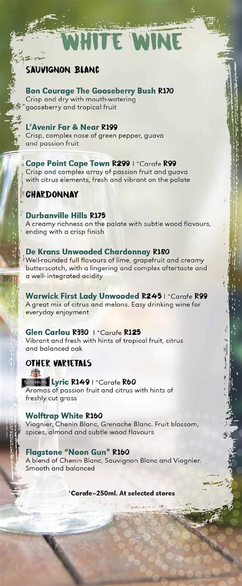 Menu at Moyo restaurant, Johannesburg, Zoo Lake Park