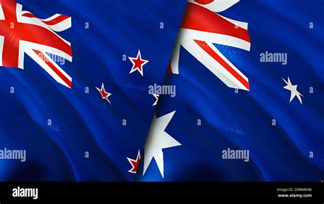 New Zealand and Australia flags. 3D Waving flag design. New Zealand ...