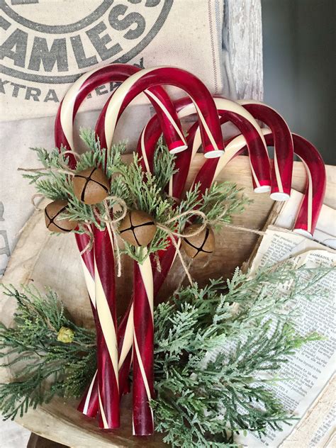 Vintage GIANT Red CANDY CANE with Rusty Jingle Bell Rustic Farmhouse ...