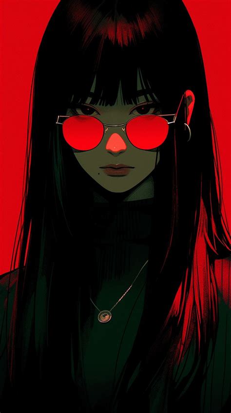 a woman with red glasses on her face | Digital art anime, Cyberpunk art ...