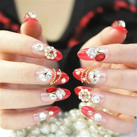 2018 24pcs/set 3D False Nails Crystal Rhinestone Glitter Tips Bridal ...