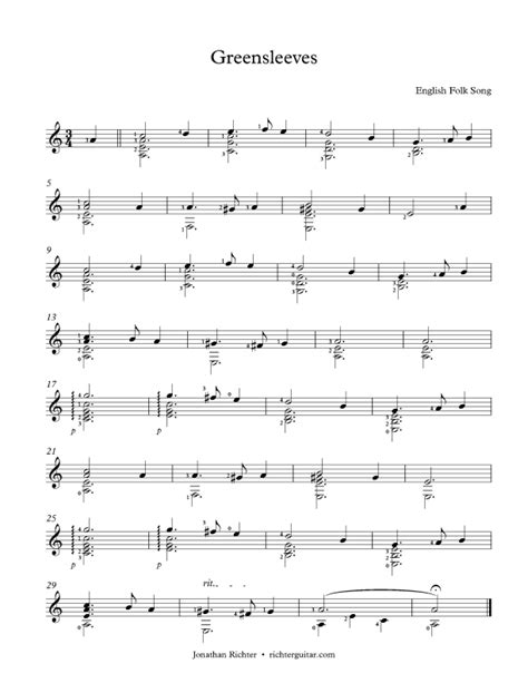 Greensleeves - Classical Guitar Sheet Music (Free PDF)